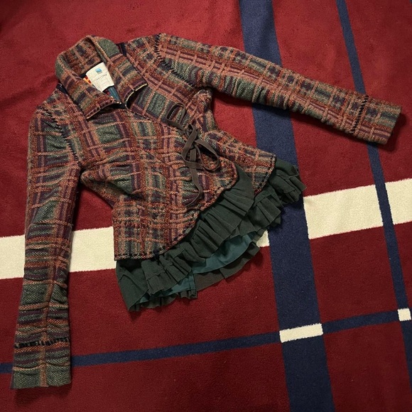 Anthropologie Sparrow Plaid Cascading Tule Wrap Sweater Wool